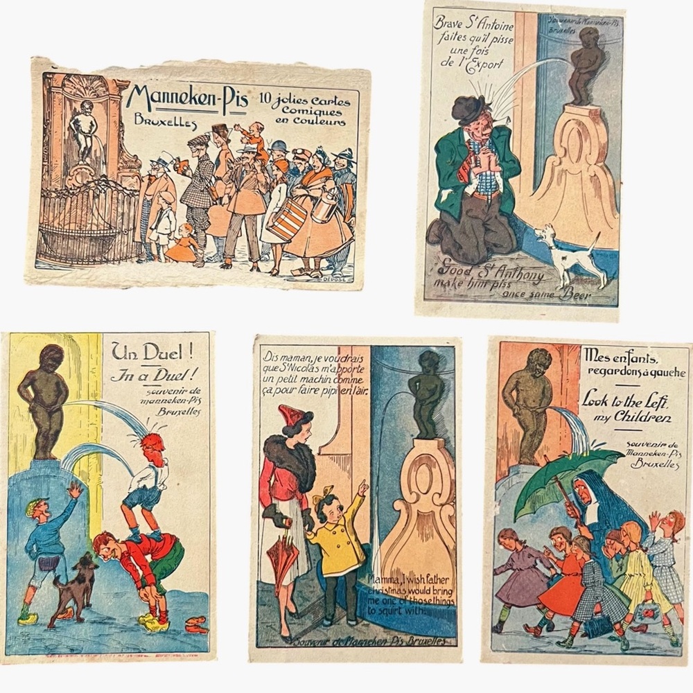 SALE! Vintage WW2 St. Anthony Manneken Brussels Unused Comic Souvenir Postcards